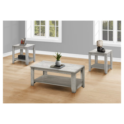 Ensemble de tables gigognes 3 pièces avec finition aspect bois gris industriel pour le salon