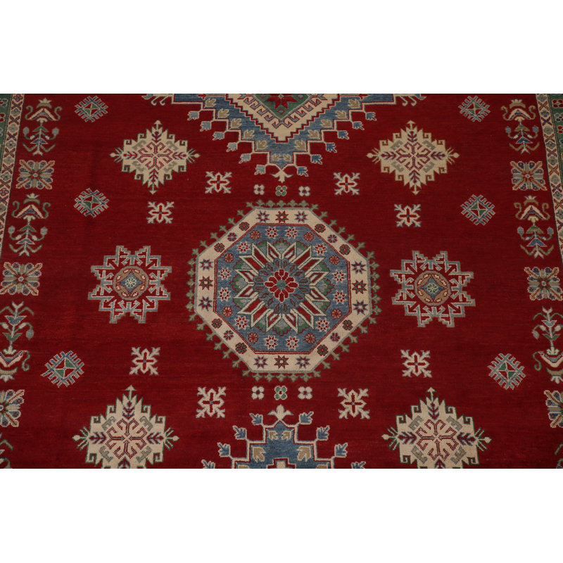 Red Geometric Kazak Oriental Area Rug 13