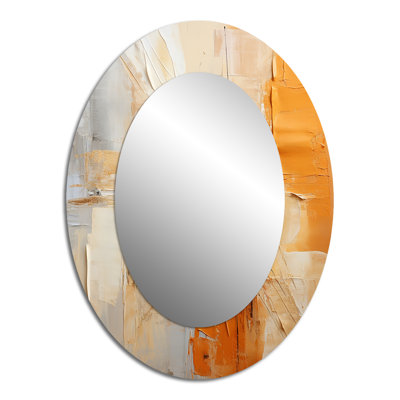 Glam Orange Beige Collage IV - Grand miroir mural ovale sur métal