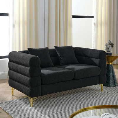 60Inch Oversized 2 Seater Sectional Sofa, Living Room Comfort Fabric Sectional Sofa-Deep Seating Sectional Sofa, Soft Sitting With 2 Pillows For Living Room, Bedroom, Office Teddy