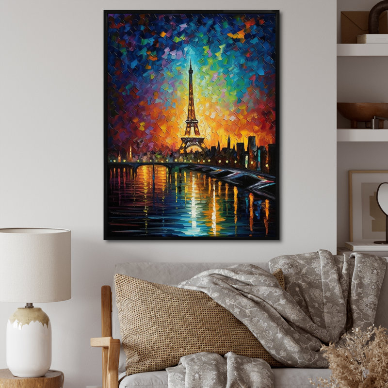 Mayrani, horizon fantaisiste coloré II, H 32 po x l 16 po x P 1 po, Cadre flottant noir