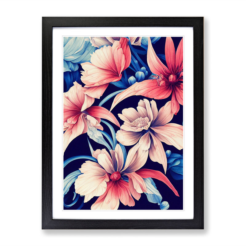 Beautiful Watercolour Flowers No.1 - Wall Art, Black Framed, 48cm H x 36cm W, White