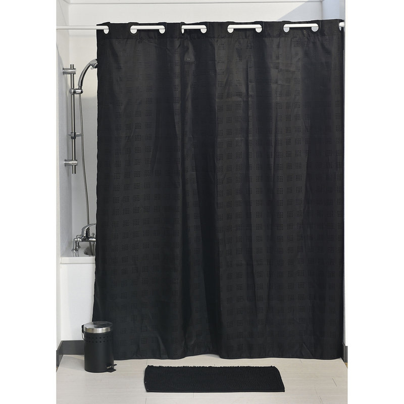 Rideau de douche cubique sans crochet extra long en polyester, Noir