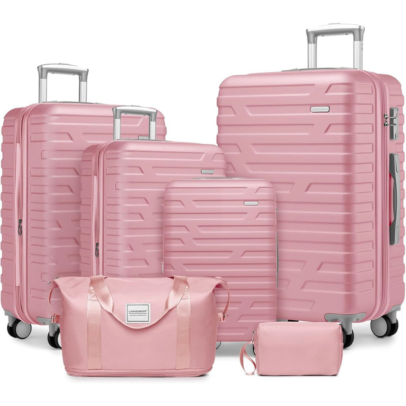 Ensemble de 6 valises avec sacs de voyage, valises rigides extensibles avec roulettes, verrou TSA, rose
