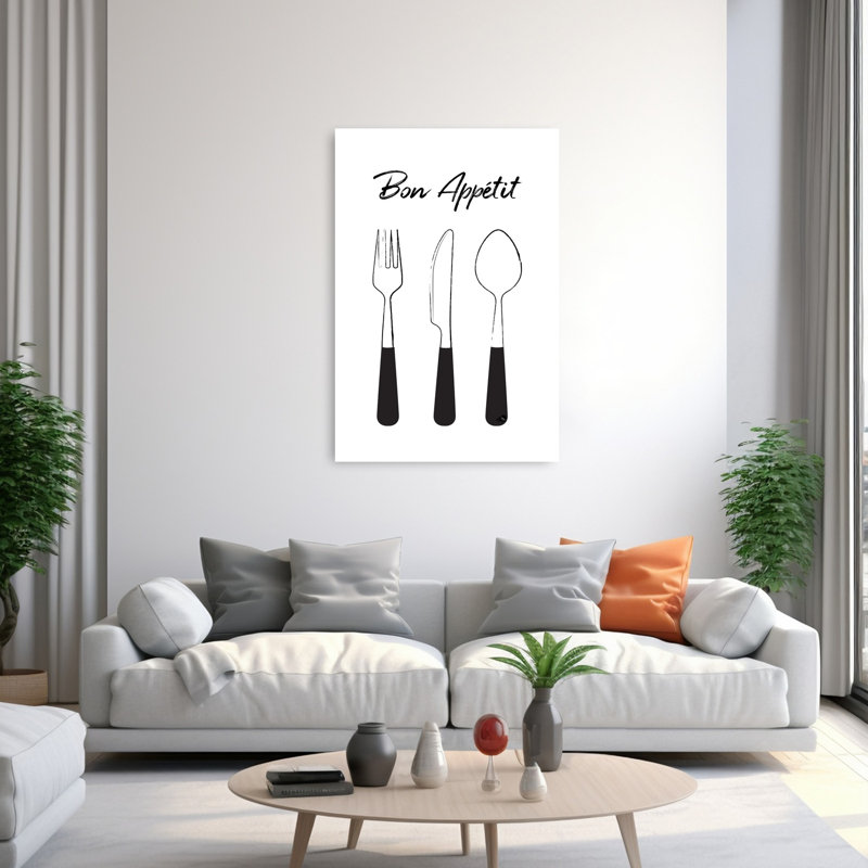 Bon Appetit Tableware Elegant Minimalist Wall Art Print by Martina - Wrapped Canvas Print, 152.4cm H x 101.6cm W