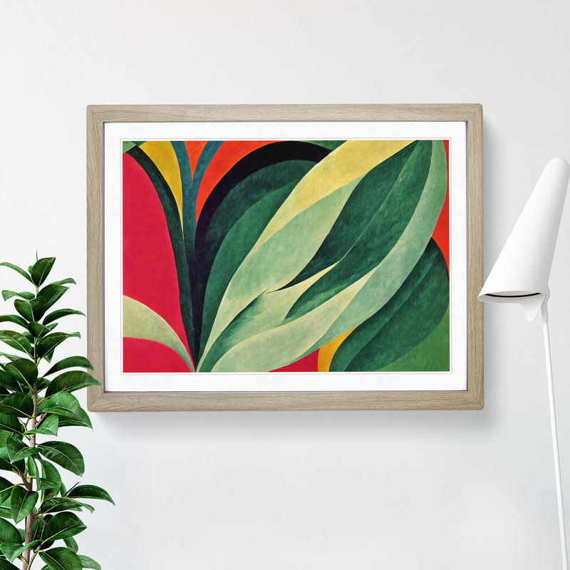 Bold Leaf Abstract - Single Picture Frame Painting, Oak Framed, 46cm H x 64cm W x 2cm D