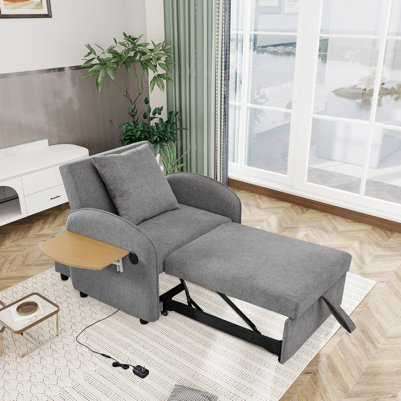 Chaise convertible simple avec fonctionnalité 3-en-1, avec une carte d'ordinateur et des ports USB pour le travail et la détente dans divers cas de figure