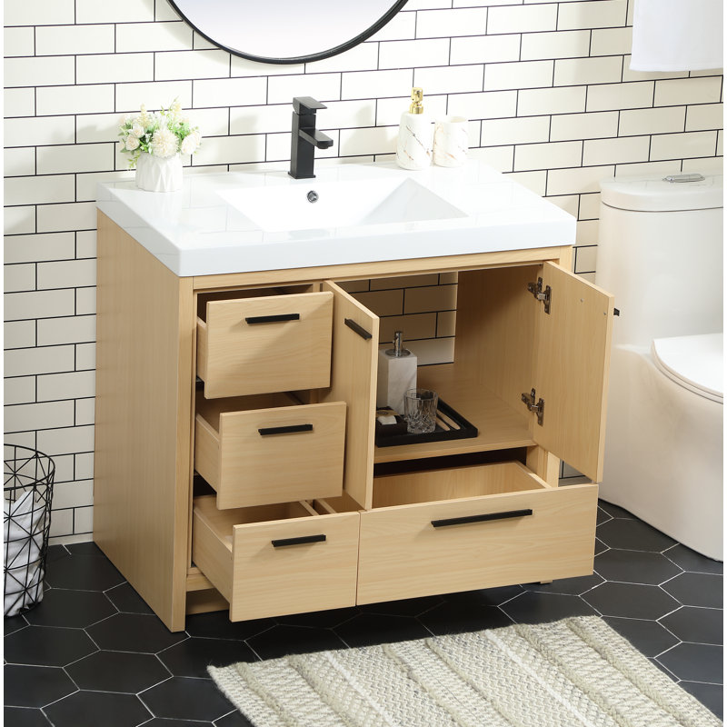 Southmead 36'' Single Bathroom Vanity with Resin Top, Maple