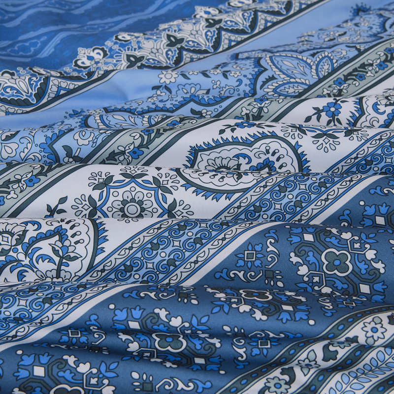 Ensemble de courtepointe 8 pièces Bohemian, Édredon très grand + 7 pièces supplémentaires, Bleu/gris