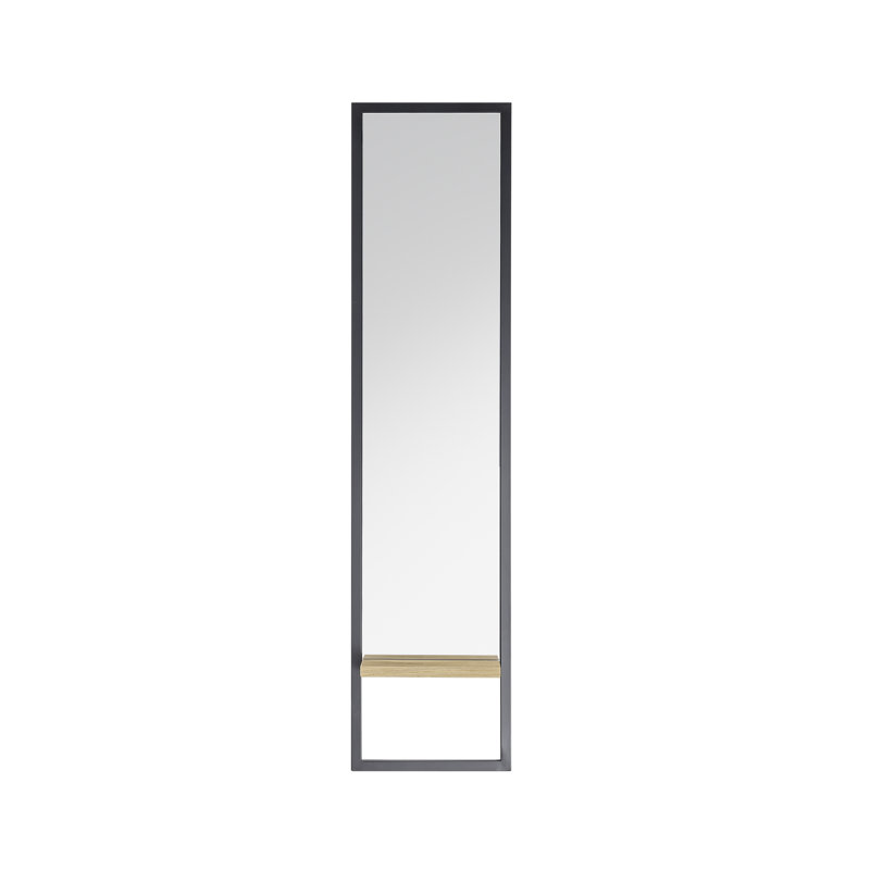 Wood Framed Wall Mounted Full Length Mirror in Black, 125cm H x 30cm W