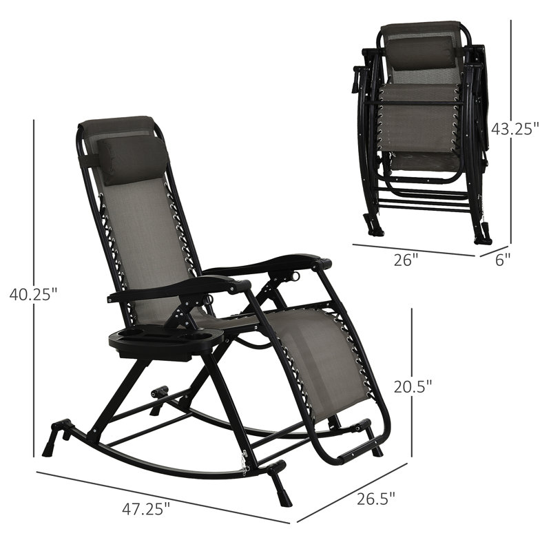 Outdoor Roc ChairsFoldable Reclining Zero Gravity Lounge Rocker w PillowCup, Gray