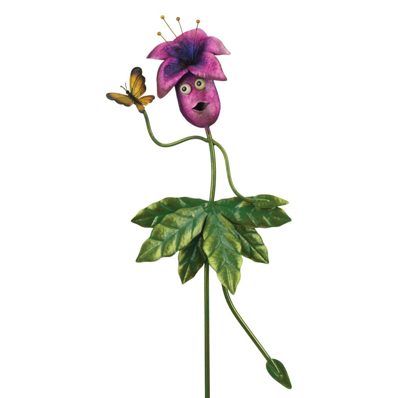 Quirky Purple and Green Metal Tulip Garden Stake