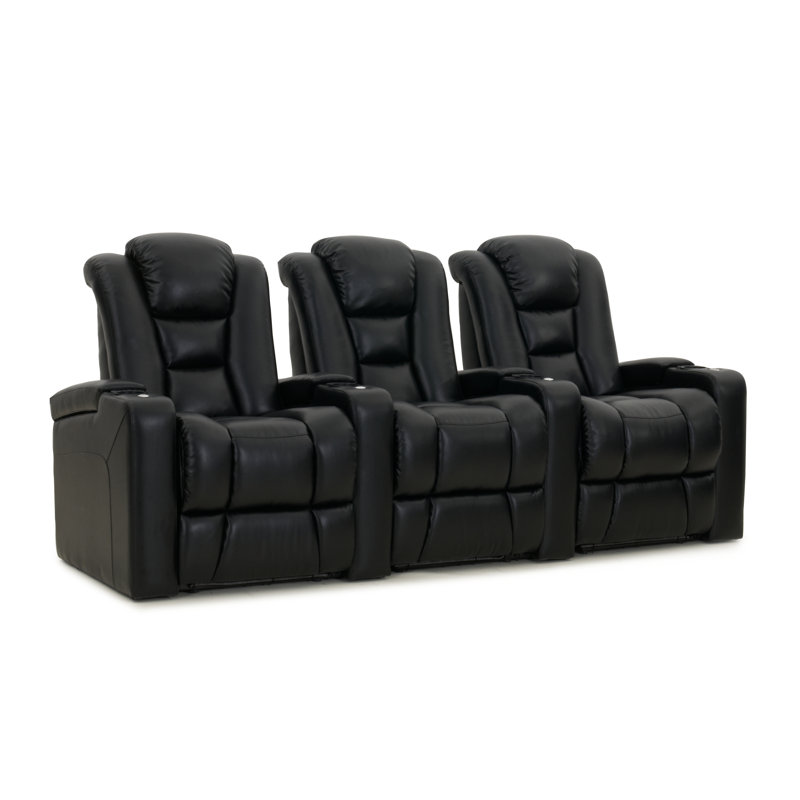 Neanel Faux Leather Power Reclining Home Theater Seating with Cup Holder