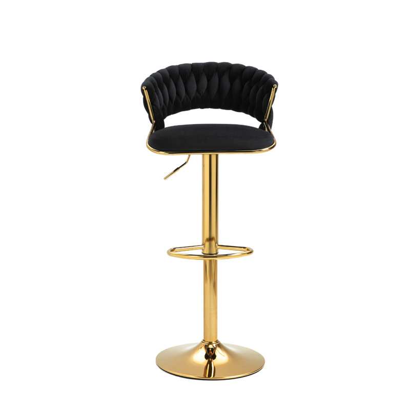 Christal Height Adjustable Swivel Bar Stool, Black, Gold