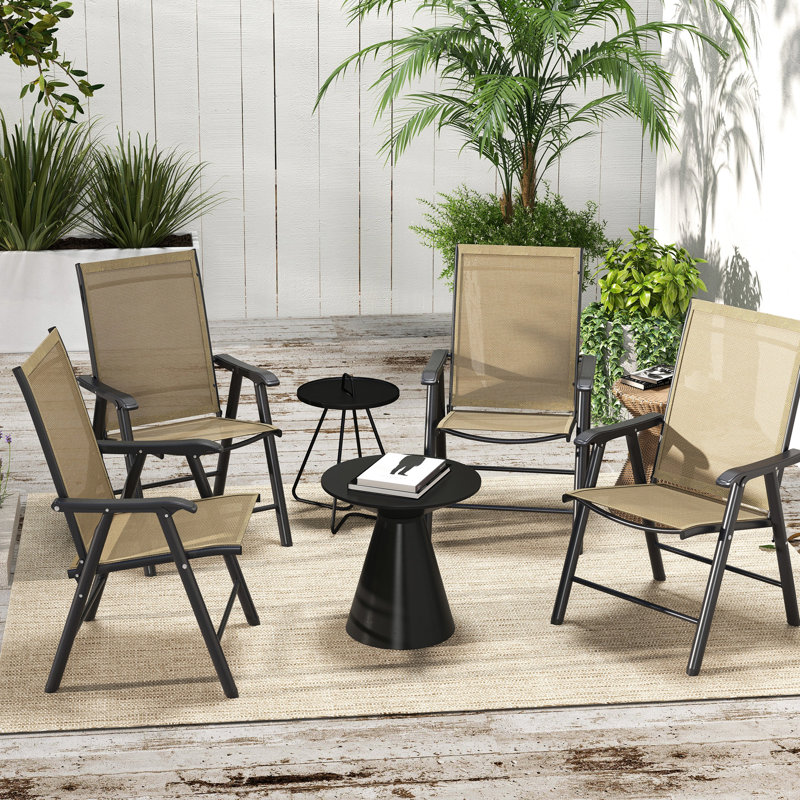 Of 4 Folding Chairs For Patio - Stackable Outdoor Dining With . Lightweight, Portable Lawn, Beach, Tailgating, Metal Frame, No Assembly 4Pcs Dining, Beach. With , Assembly, Mixed Brown