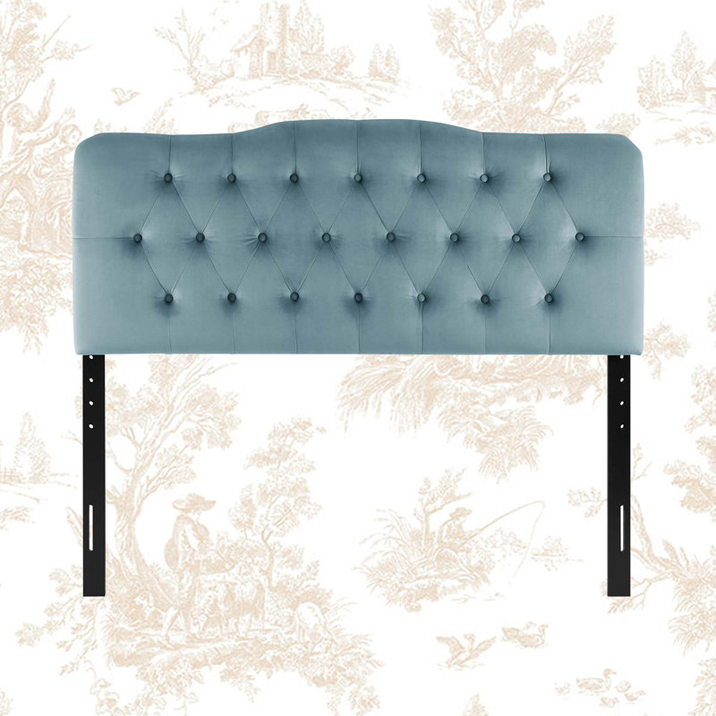 Modway Annabel Diamond Tufted Performance Velvet Headboard, Light Blue, Queen