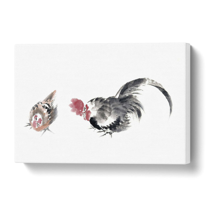 Rooster & Chicken by Katsushika Hokusai - Wrapped Canvas Painting, 35.6 cm H x 50.8 cm W