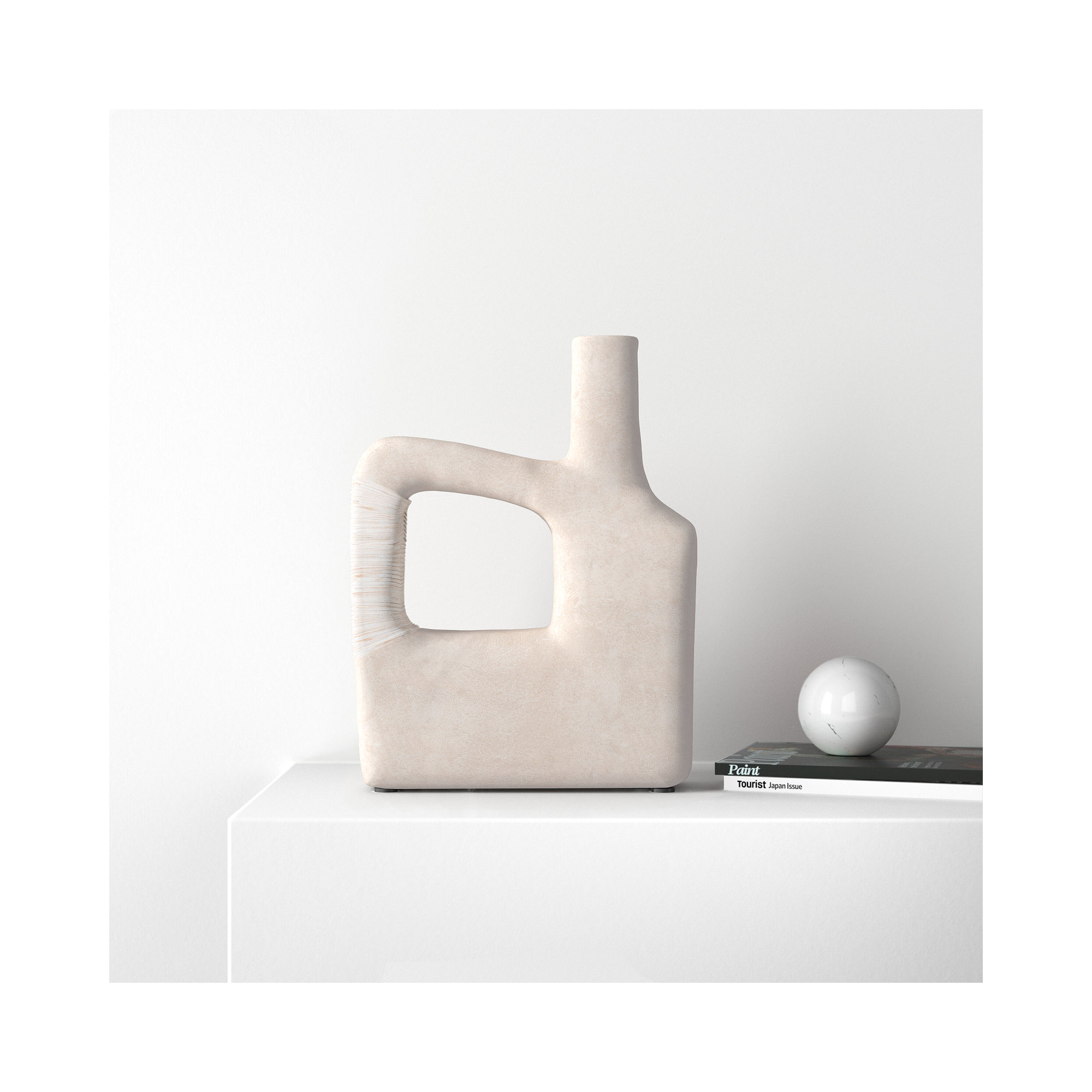 Wander Handmade Stoneware Table Vase, 13" H x 10" W x 4" D, White