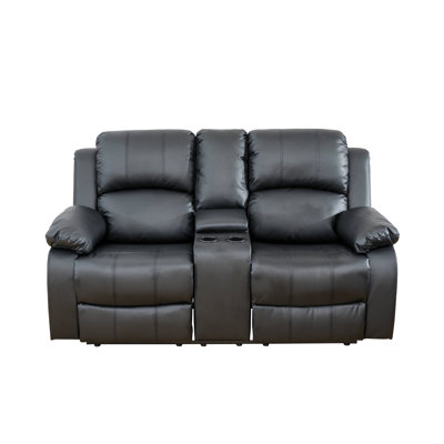 Faux Leather Recliner Loveseat With Cup Holder