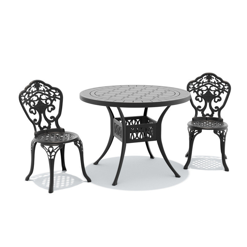 Ensemble de salle à manger bistro 3 pièces en fonte d'aluminium, table ronde de 100 cm et 2 chaises avec une largeur d'assise de 39 cm
