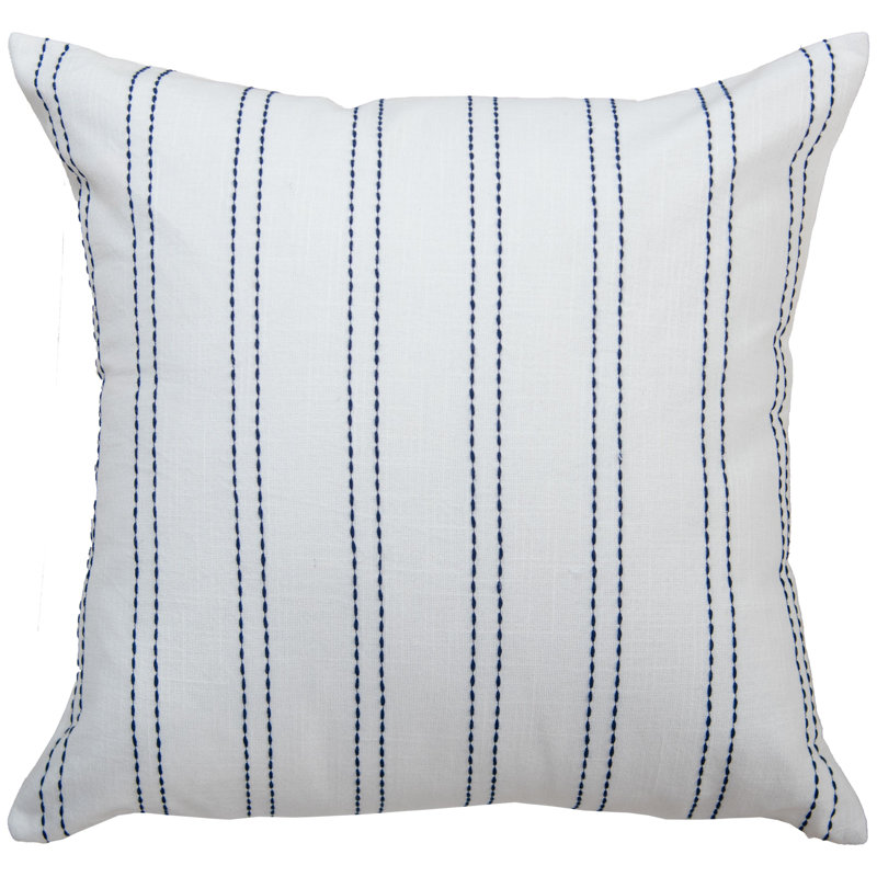 100% Cotton Filled Throw Pillow, Blue/White Striped, Down Blend