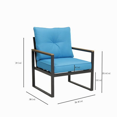 Steel Patio Furniture Armchair Set of 2, Metal Outdoor Chairs with Upgraded Cushions, All-Weather Outdoor Single Sofa for Balcony, Garden, Deck, Backyard, Blue