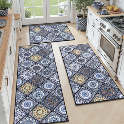 Washable Non-Slip Kitchen Mat & Runner (Set of 3)