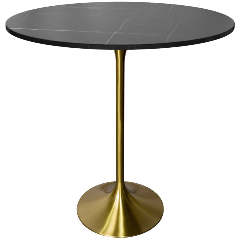Heatherton 36" Round Bar Height Dining Table with Sintered Stone Top and Gold Stainless Steel Pedestal Base Kitchen Table Seats 2-4 Person