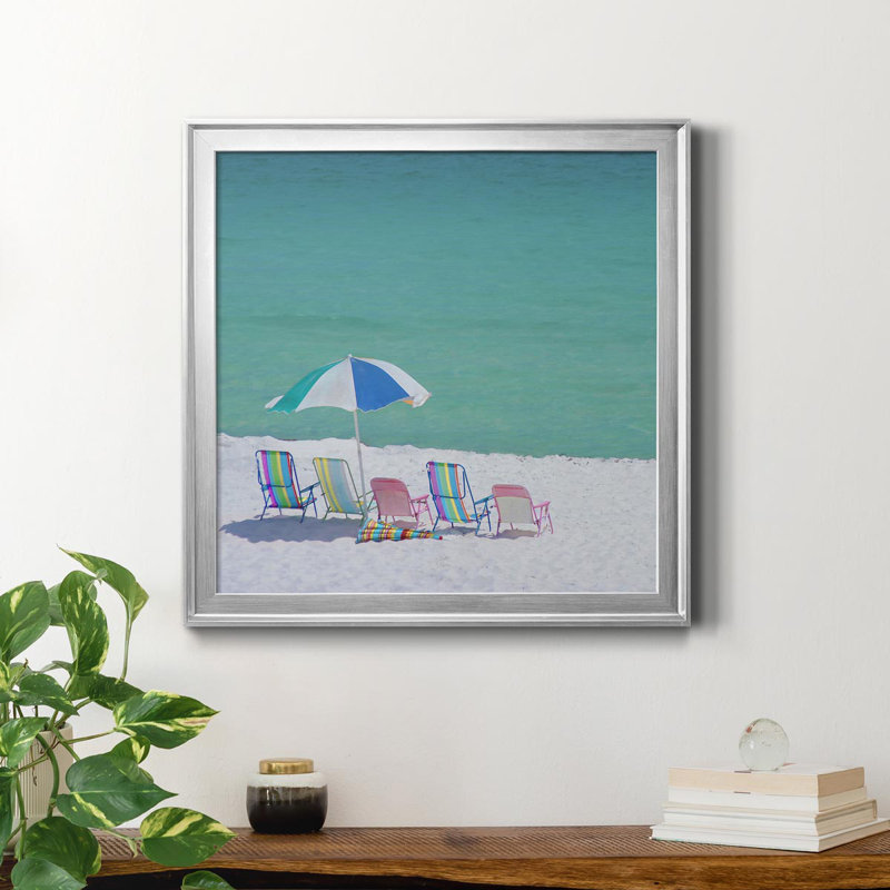 Beach Party - Peinture sur toile encadrée, H 22,5 po x l 22,5 po x P 1,5 po, Argent