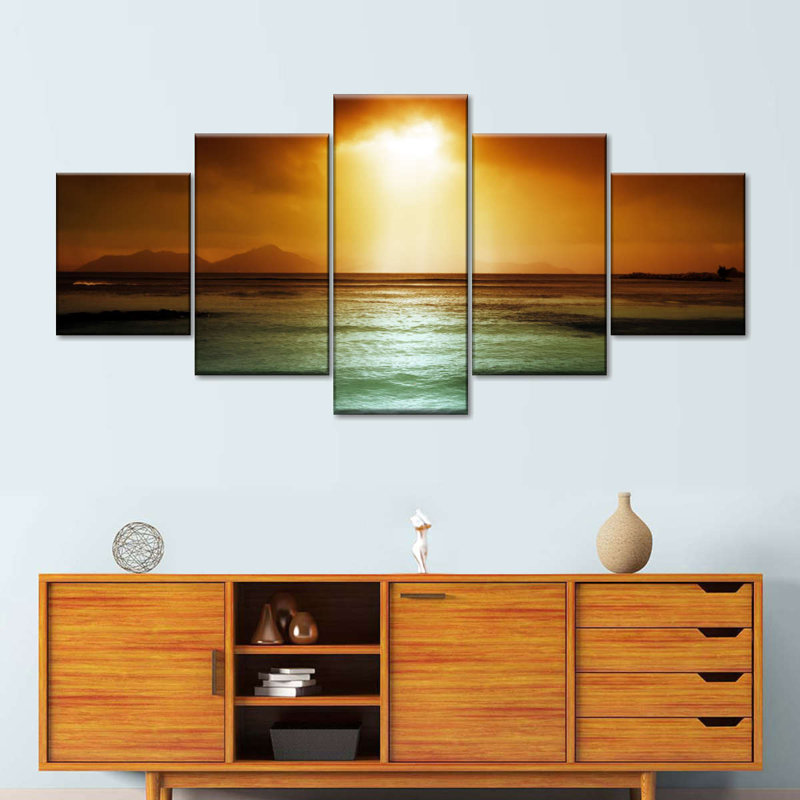 Ensemble de 5 pièces La Digue, Seychelles, ciel sur toile, H 42 po x l 92 po x P 1,25 po