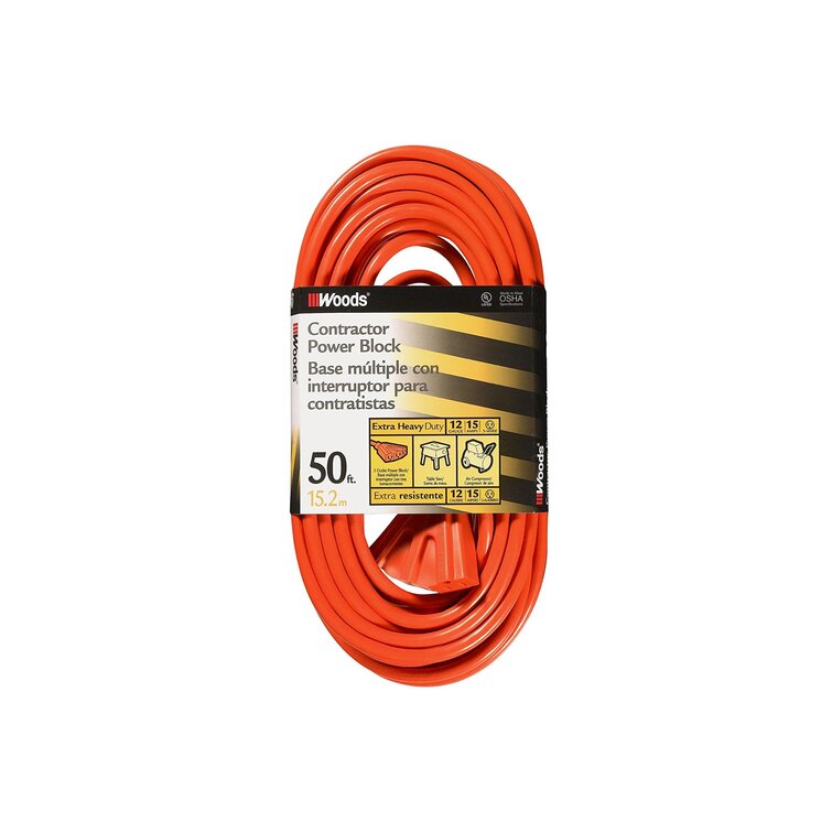 Woods 819 12/3 50-Foot Outdoor Multi-Outlet Extension Cord (Orange)