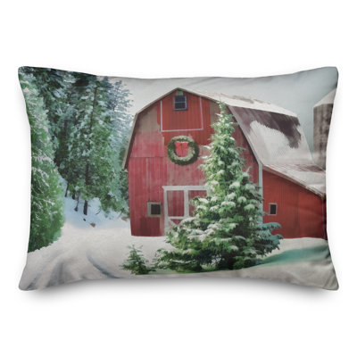  Housse et insert de coussin rectangulaire peint Snowy Barn Snow