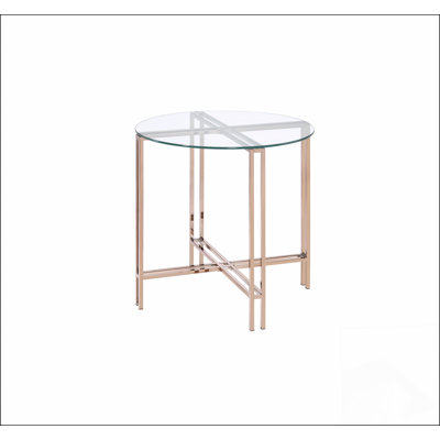 Table de bout Veises avec plateau en verre transparent et finition champagne