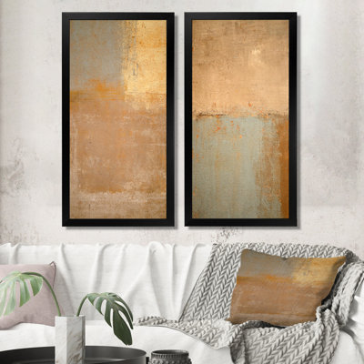 2 Piece Painting Set on Canvas - Gray Meets Beige Abstract Art IV