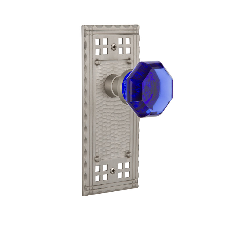 Plaque Craftsman avec bouton de porte Waldorf Cobalt, 2 3/4 po, Nickel satiné