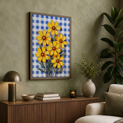 Yellow Flowers, Gingham Botanical - Wrapped Canvas