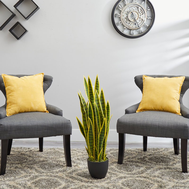 Bleecker, plante serpent artificielle en pot, H 33 po x l 8 po x P 8 po, Vert / Jaune