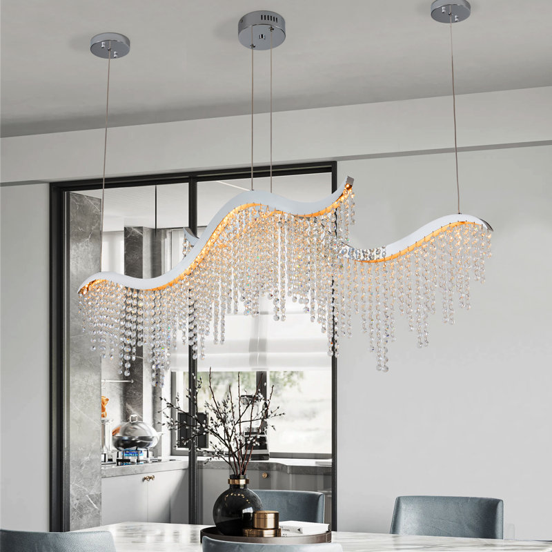 Lustre en cristal 36 "Modern Wave - Hauteur et température de couleur réglables