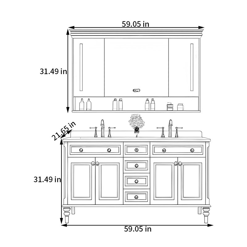 Armoire de salle de bain américaine, 60"