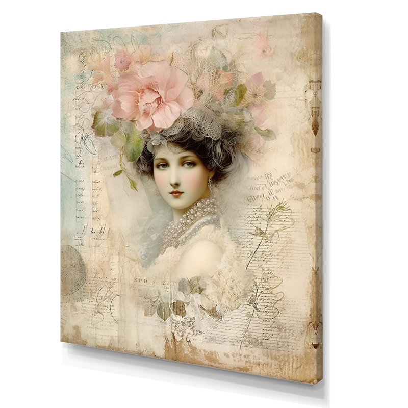Victorian Lady Pink Roses, impression rustique sur toile, H 20 po x l 12 po x P 1 po, Toile tendue