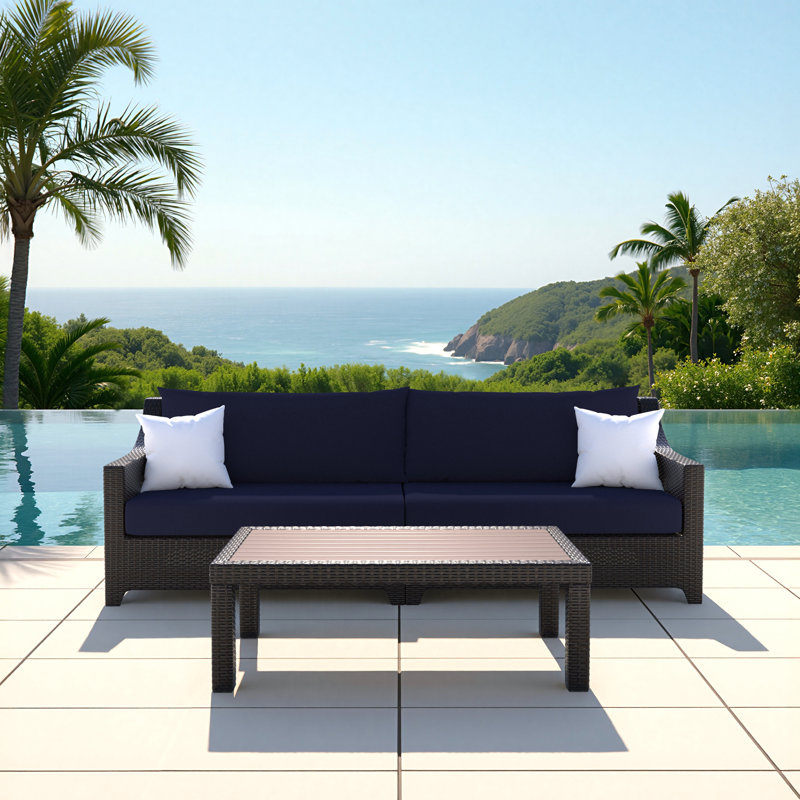 Cairey Sunbrella Outdoor Sofa & Coffee Table - Navy Blue, Navy Blue/Cream