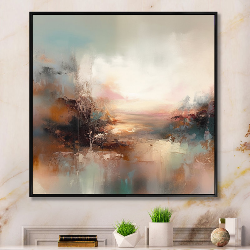 «Brown Abstracted Nature I», art mural abstrait, H 24 po x l 24 po x P 1 po, Toile avec cadre flottant noir
