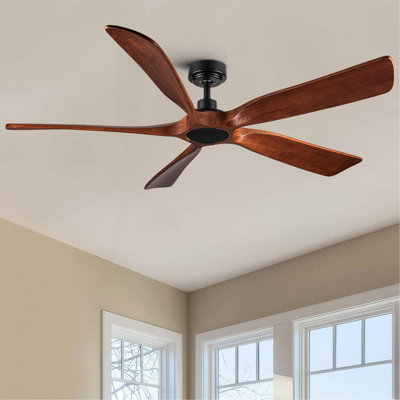 Ventilateur de plafond 60 po en bois de noyer avec télécommande, sans éclairage