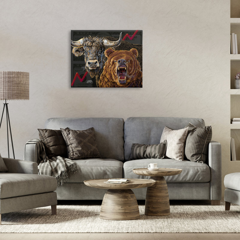 Art mural sur toile Bull & Bear, design par Joseph Burgess, H 24 po x l 30 po