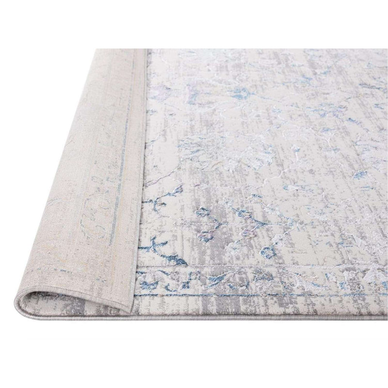 Tapis floral en polyester tissé à la machine Burghild, Rectangle 9 pi 10 po x 13 pi 2 po