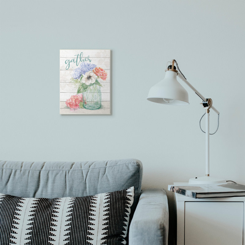 «Gather Love Flower Jar Rustic», impression, Plaque murale, H 10 po x l 15 po x P 0,5 po