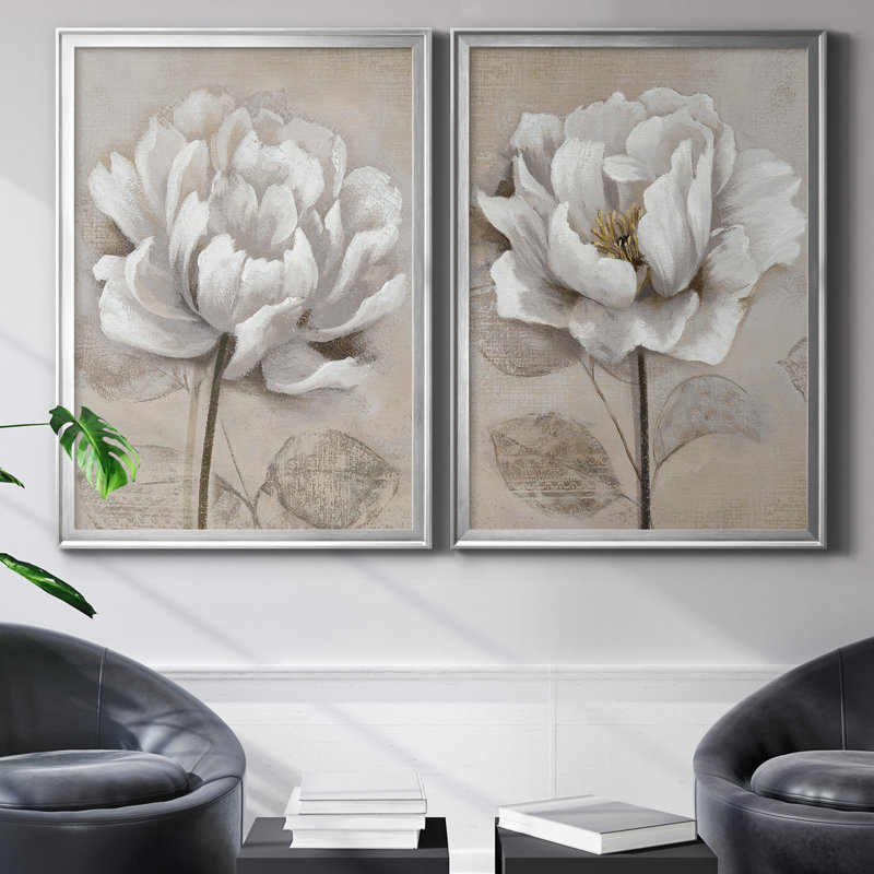 "Soft White I", ensemble de 2 reproductions d'art, Toile avec cadre photo sans passe-partout, H 18,5 po x l 49 po