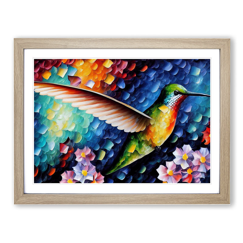 Hummingbird Vol.4 Abstract - Single Picture Frame Painting, 46cm H x 64cm W x 2cm D, Oak