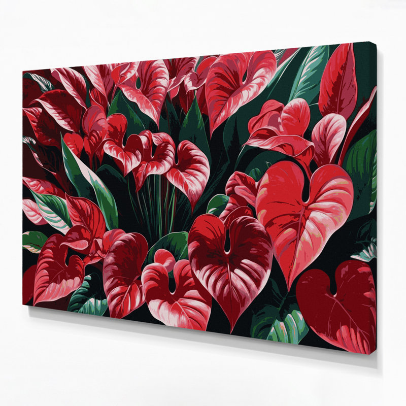 Hawaiian Anthurium Black Canvas Wall Art, 20" H x 24" W