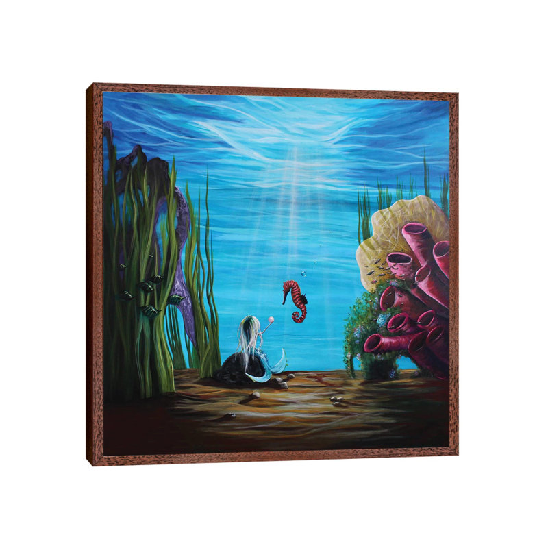 Enchantment Under the Sea 1 Piece Painting on Canvas, 45.72 cm H x 45.72 cm W, Classic Brown Wood Framed